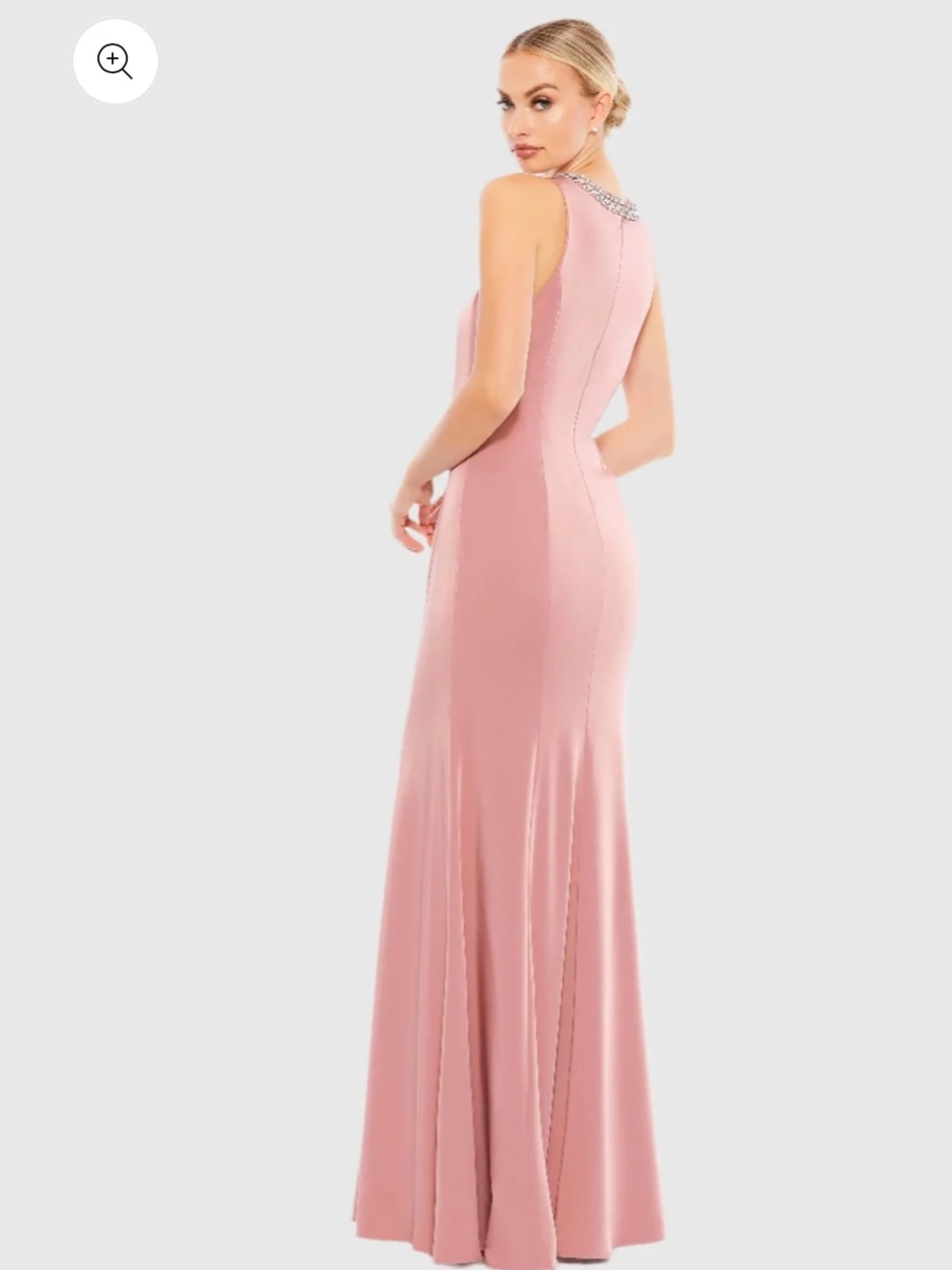 Rose Pink Rhinestone Embellished High Neck Satin Gown size 14